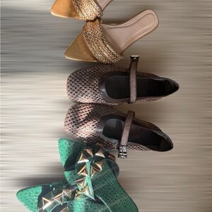 Elegant Women's Shoe Bundle- Gold, Brown, and Green
